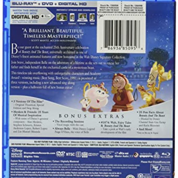 Bundle for FREE! Beauty And The Beast 25th Anniversary Edition BD+DVD+DIGITAL HD - Picture 2 of 3
